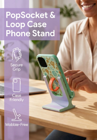 PopSocket & Loop Case Phone Stand | Wobble‑Free Grip Holder | 3D Printed Desk Stand