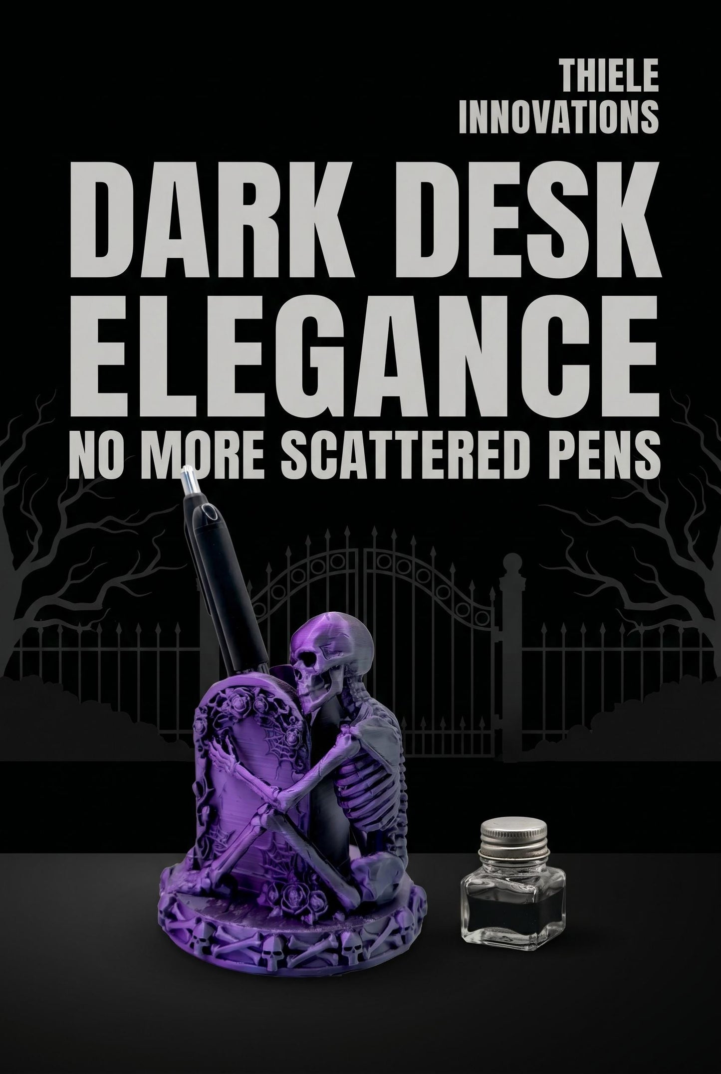 Skull and Roses Gothic Pen Holder