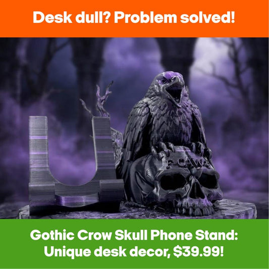 Gothic Crow Skull Phone Stand | 3D Printed Gothic Desk Decor| Loop Case & PopSocket Compatible
