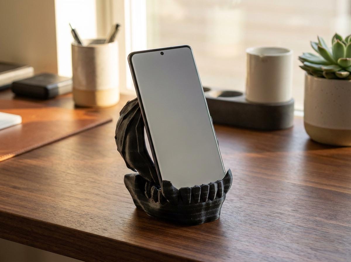 Gothic Phone Stand with Bat Wings | Universal Desk Holder | Works with All Phones & Cases