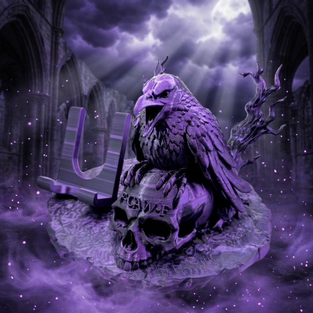 Gothic Crow Skull Phone Stand | 3D Printed Gothic Desk Decor| Loop Case & PopSocket Compatible