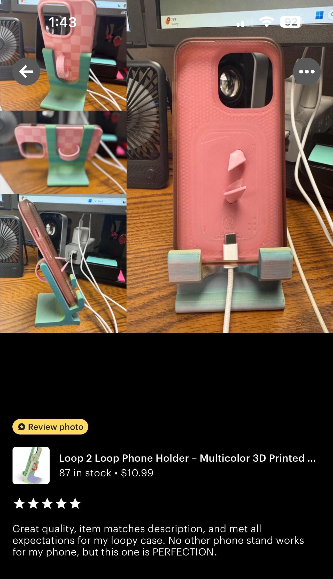 Cell Phone Stand - 3D Printed Loop Grip, Universal Phone Holder
