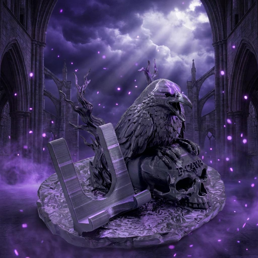 Gothic Crow Skull Phone Stand | 3D Printed Gothic Desk Decor| Loop Case & PopSocket Compatible