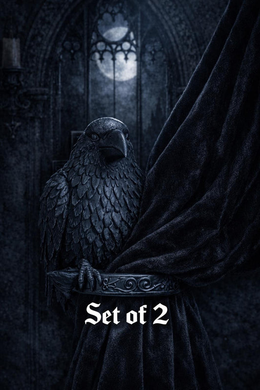 Gothic Raven Curtain Holder Set of 2 – Dark Fantasy Wall Decor