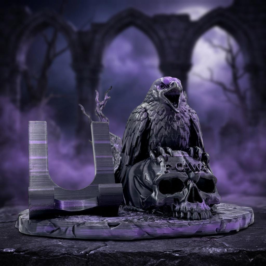 Gothic Crow Skull Phone Stand | 3D Printed Gothic Desk Decor| Loop Case & PopSocket Compatible