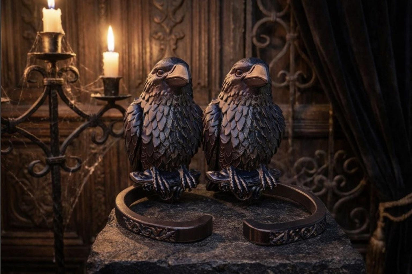 Gothic Raven Curtain Holder Set of 2 – Dark Fantasy Wall Decor