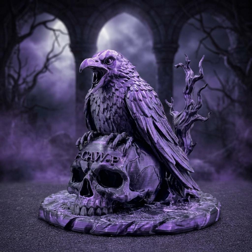 Gothic Crow Skull Phone Stand | 3D Printed Gothic Desk Decor| Loop Case & PopSocket Compatible